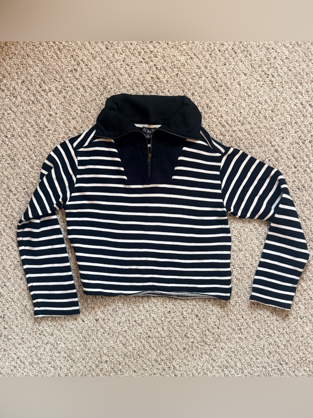 J.Crew Black Cream Striped Cotton Quarter Zip Pullover Sweater | M